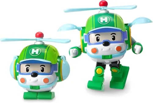ROBOCAR POLI 54207 Figur Heli by Silverlit, verwandelbare Figur, Roboter oder Auto, 10 cm, grün, ab 3 Jahren, Medium