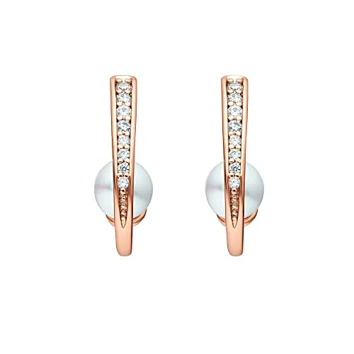 Heideman Ohrringe Bria Damen aus Edelstahl rosegold farbend matt Ohrstecker hängend für Frauen mit Perle weiss rosevergoldet poliert