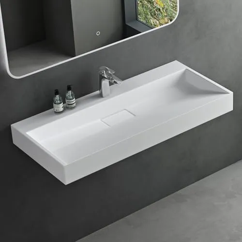 Mai & Mai Waschbecken Weiß Matt - Rechteckiges Aufsatz- und Hängewaschbecken mit Ablaufgarnitur - Waschplätze: Elegantes, mattes Waschbecken aus Mineralguss mit einfacher Reinigung und geruchsreduzierender Abdeckung. Ideal für stilvolle Badezimmer.