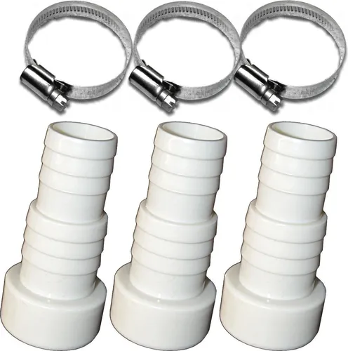 Stück: Schlauchtülle Ø32 / 38 mm x Klebestutzen DN50 + 3 Schlauchschellen aus Edelstahl / Verbinder Fitting Pool Schwimmbad 3