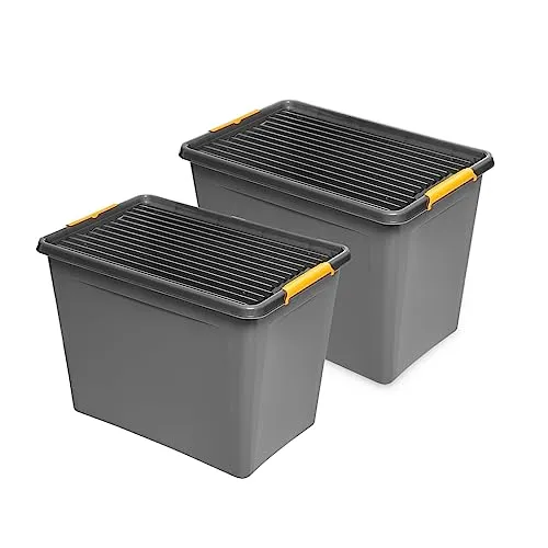 Kreher Aufbewahrungsboxen mit Deckel und Rollen 80 L (2er Set) - Robuste Aufbewahrungsbehälter mit verschließbarem Deckel und Rollen für einfachen Transport. Ideal für Haushalt, Garage und Camping. Temperaturbeständig und BPA-frei für vielseitige Nutzung.