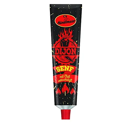 Händlmaier Dijon Senf mit Chili verschärft Superscharf 200ml - Senf mit extra Schärfe, ideal für Liebhaber von würzigen Aromen. Laktosefrei, vegan und glutenfrei – perfect für alle Ernährungsweisen!