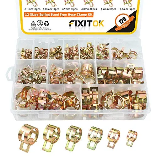 FIXITOK 120 Stück Kraftstoffleitung Schlauchschellen Benzinschlauch Wasserrohr Luftschlauch Silikon Vakuum Schlauchschelle Sortiment Kit (10 x 6mm 7mm 8mm 9mm 10mm 11mm 12mm 14mm 16mm 18mm 20mm 22mm)