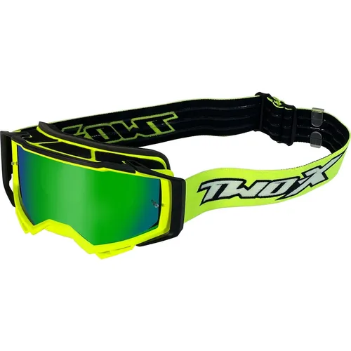 Motocross Brille TWO-X Atom Crossbrille neon VORTEX verspiegelt grün