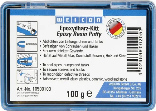 WEICON Dichtungskitt Epoxidharz-Kitt, knetbare Universal-Reparaturmasse, grün - Vielseitiger Epoxydharz-Kitt für Reparaturen und Instandsetzungen. Ideal für Metalle, Holz und Kunststoffe. Hohe Beständigkeit und einfache Anwendung durch 1:1 Mischungsverhältnis.