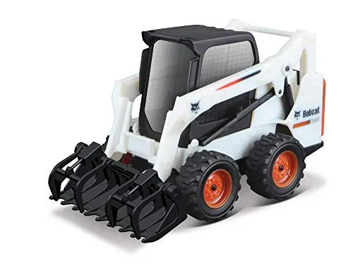 Bburago B18-31802 Bobcat Skid-Steer Loader mit funktionierendem Greifer, Sammlermodell, Spielzeug, Maßstab 1:50, Druckguss-Fahrzeug, weiß, klein