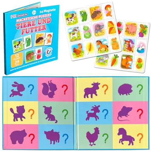 MAGNIKON Magnetische Puzzles Tiere und Futter, 24 Teile, 2-teilig Magnetpuzzles für 2 Jährige, Kleinkinder Puzzles mit Tiere, Kinder Beschäftigung, Spiele für Unterwegs