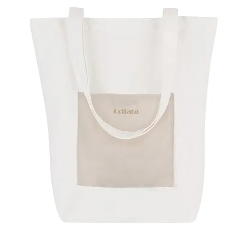 COTTARA® Jutebeutel weiß – Hochwertige Stofftasche mit Reißverschluss, Frontfach und breitem Boden – Einkaufstasche lange Henkel – Ideal als Stoffbeutel, Tragetasche, Jutetasche, Shopper