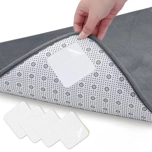 Gicctyble 4 Stück 10cm*10cm Teppich Antirutsch Pads – Vakuum -Technologie und Wiederverwendbare Greifer Anti Rutsch Teppichunterlage, rutschfeste Teppichunterlage für Laminat, Parkett & Hartholzböden
