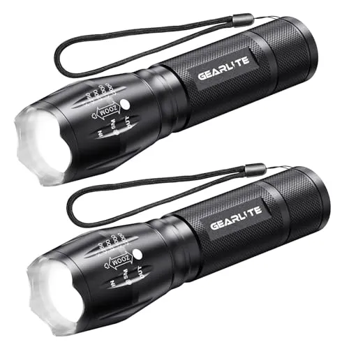 GEARLITE LED Taschenlampe Batteriebetrieben 2 Stücke, 2000 Lumen Taschenlampe LED Extrem Hell mit 5 Modi, IP65 Wasserdicht Handlampe Kinder für Camping, Wandern, Outdoor, Notfall