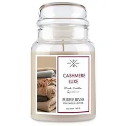 PURPLE RIVER Duftkerze Cashmere Luxe 623g - Kerze im Glas mit bis zu 140 Stunden Brenndauer, vereint frische und süße Duftnoten für eine luxuriöse Atmosphäre.