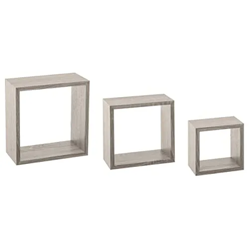 five simply smart 5five – 3er-Set Fixy Cube Wandregale, Grau-Eiche-Optik, 3 Größen, unsichtbare Befestigung – für Wohnzimmer, Schlafzimmer, Büro 5