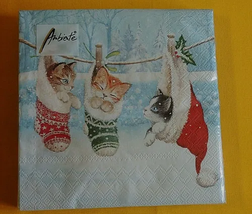 Servietten Katzen Wäscheleine 1 Packung Winter Weihnachten Ambiente Socken Mü 20