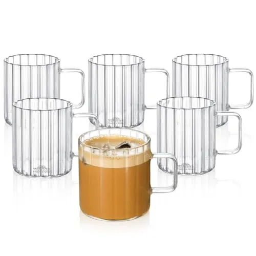 Wilmax Thermogläser mit Henkel - 6er Set - 250ml - Kaffee- & Teegläser aus hitzebeständigem Borosilikatglas, isolieren die Wärme und schützen Ihre Hände vor Verbrennungen. Spülmaschinenfest und ideal für Heiß- und Kaltgetränke.
