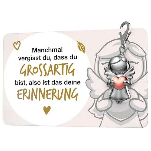 FABACH Beste Freundin Schutzengel Schlüsselanhänger mit Herz und Karte - Engel Glücksbringer mit Kärtchen - Geschenk für Freundinnen oder Kollegin