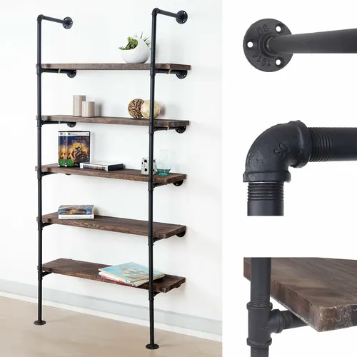 Standregal Faris - Industriedesign 165x80x28cm, braun - Regal im angesagten Industriedesign, ideal für jeden Raum. Mit 5 Regalfächern und wandmontierbar für optimalen Stauraum.