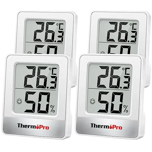 ThermoPro TP49W-4 digitales Mini Thermo-Hygrometer - Praktisches Raumthermometer für präzise Temperatur- und Luftfeuchtigkeitsmessung. Mit Smiley-Indikator für einfaches Raumklima-Management und flexibler Montageoption.