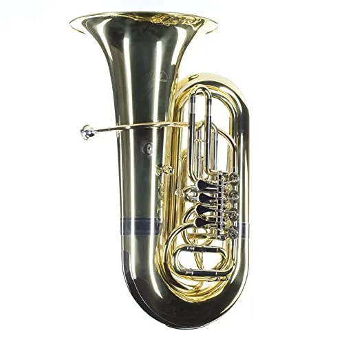 Monzani MZBB-210L Bb-Tuba | 4 Ventile | Goldmessing Mundrohr - Tuben: Hochwertige Bb-Tuba aus Messing mit sattem Klang, ideal für Einsteiger. Inklusive Hardcase und Mundstück für sicheren Transport und einfache Aufbewahrung.