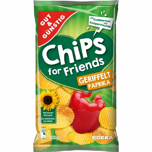 Gut&Günstig Paprika-Chips for Friends geriffelt Kartoffelchips 200g Packung