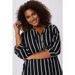 Kaffe Curve Damen T-Shirt, Lange Ärmel, Black/Chalk Stripe - Blusen & Tuniken für Damen mit verstellbaren langen Ärmeln und lässigem Loose Fit für einen bequemen Alltagslook in Curvy/Plus Size.