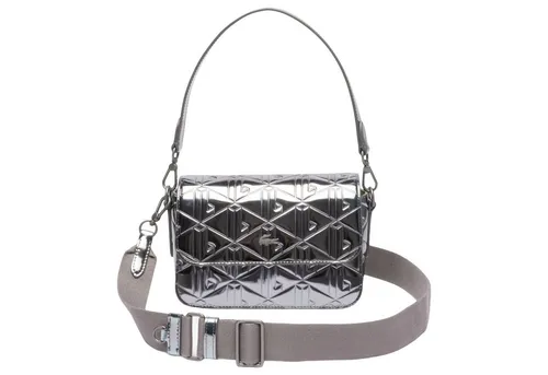 LACOSTE Flap Crossover Bag - Leder Umhängetasche in Shiny Dark Silver - Umhängetasche aus hochwertigem Rindsleder, mit verstellbarem Schulterriemen und praktischem Magnetverschluss. Ideal für jeden Anlass und stilvoll zugleich.