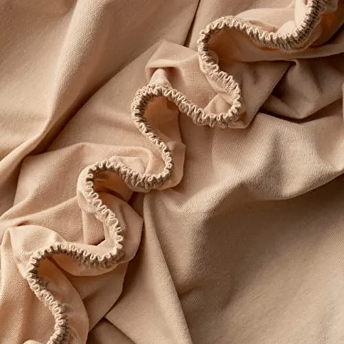 VelvetHome Spannbettlaken 140x200cm 100% gekämmte Baumwolle Made in EU Jersey Bettlaken 140x200 bis 25 cm Matratzenhöhe Spannbetttuch 140x200 Premium Qualität Schönen Farben Beige 140 x 200