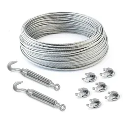 DQ-PP DQ-PP Stahlseil SET 5m, 3-5mm, 6x7, Klemmen, Kauschen, Schrauben Drahtseil weiß Ø 4 mm