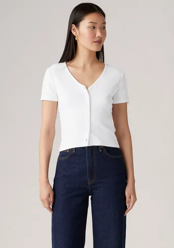 Levi's Muse T-Shirt White - Figurschmeichelndes Design - T-Shirts für Damen mit V-Ausschnitt und klassischer Knopfleiste. Ideal für jeden Anlass, bietet eine körperbetonte Passform, die die Silhouette betont.