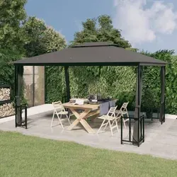 vidaXL Pavillon mit Seitenwänden & Doppeldach 3x4 m Anthrazit - Pavillon & Partyzelte – Robuster Gartenpavillon mit Doppeldach für optimale Luftzirkulation und abnehmbaren Seitenwänden für Privatsphäre und Insektenschutz.