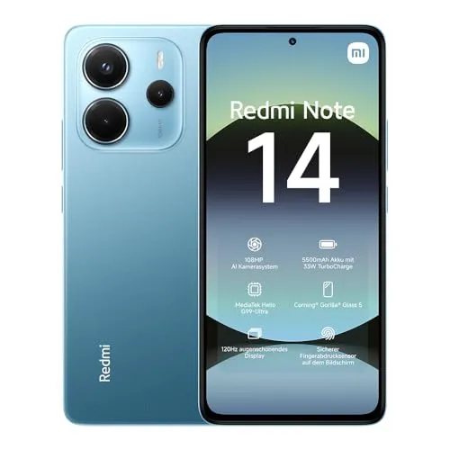XIAOMI REDMI Note 14 Smartphone, 6+128GB, 5500mAh Akku, 108MP Kamera, Blau