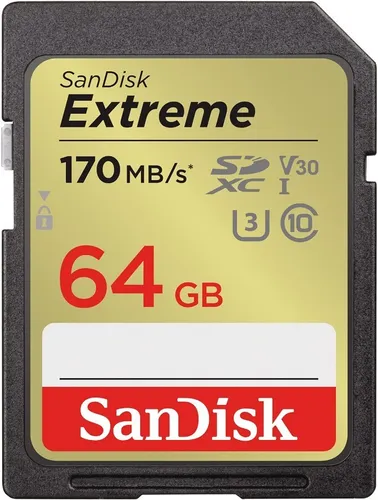 SanDisk Extreme SDXC UHS-I 64 GB - Ultra-schnelle 170 MB/s Übertragung, ideal für 4K UHD-Videos, wasserdicht und stoßfest