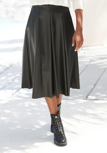 LASCANA Lederimitatrock für Damen in Schwarz - Modischer Lederimitat-Rock in Midilänge mit seitlichem Reißverschluss und eingelegten Falten. Figurumspielend und casual-chic, ideal für stilvolle Outfits.