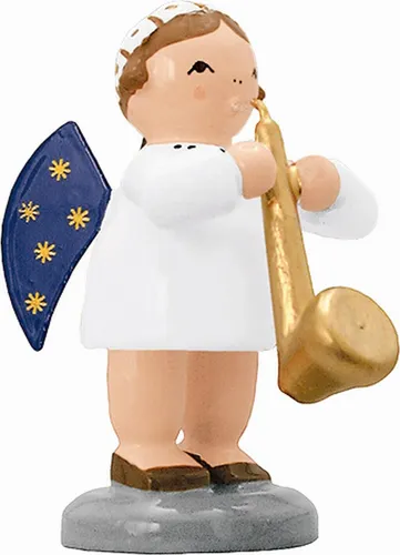 KWO - Engel mit Saxophon, Holzkunst, 5cm - Nussknacker: Handgefertigte Holzfigur mit musikalischem Charme, perfekt für festliche Dekoration.