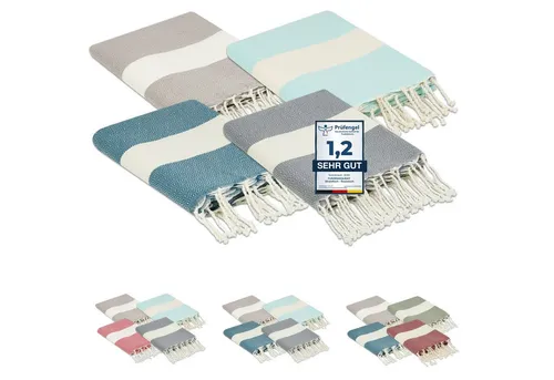 furora Holiday Strandtuch groß 100x200 cm – 4er Set aus hochwertiger Baumwolle - Entdecke unser 4er Set Strandtücher in Premium Qualität – ideal für Strand, Sauna oder Picknick! Mit 100x200 cm groß genug für zwei und dank leichtem Material platzsparend für unterwegs. Unterstütze traditionelle Handwerkskunst mit jedem Kauf!