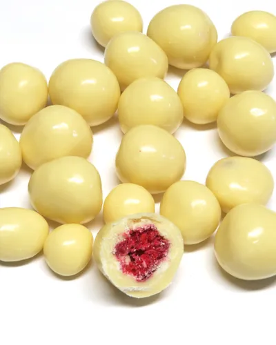  Himbeeren gefriergetrocknet in weißer Schokolade 200g 1kg=29,95€