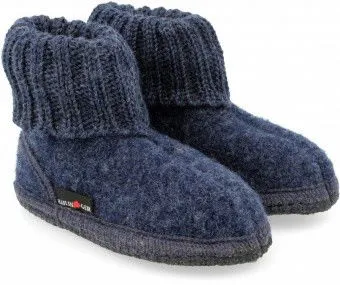 Haflinger Hüttenschuh Karl aus reiner Schurwolle - Bequeme Hausschuhe in Blau, Größe 43 EU - Hausschuhe aus 100% Schurwolle, besonders warm und atmungsaktiv, ideal für gemütliche Stunden zu Hause.
