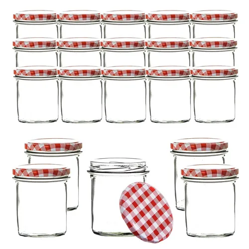 BigDean 24x Einmachgläser 350ml - Perfekt zum Einkochen und Dekorieren - Einmachgläser aus robustem Klarglas, ideal für Marmelade, Gewürze und als Deko für Feste. Luftdicht verschlossen mit Schraubdeckel, Made in Germany.