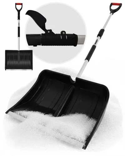 Hecht Schneeschieber Schneeschaufel Teleskop Aluminium mit Metallkante, 49 cm Arbeitsbreite, mit 155,5 cm langem Stiel, 1,38 kg, Ergonomisch, Metallkante, D-Griff, Kunststoff Schnee Schaufel