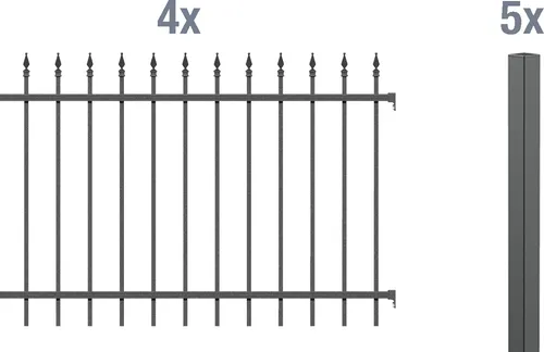 Alberts Zaun-Set Chaussee Einbetonieren anthrazit – 8 m, 100 cm hoch - Gartenzäune, eleganter gotischer Stil mit robuster Aluminiumkonstruktion, ideal für langlebige und ansprechende Grundstücksbegrenzungen.