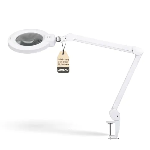 Lumeno Lupenleuchte 8245 Pro mit Tischklemme - Werkstatt-Lupenleuchte mit 5 Dioptrien für 2,25-fache Vergrößerung und dimmbarer LED-Beleuchtung. Ideal für präzise Arbeiten in Handwerk und Hobby.