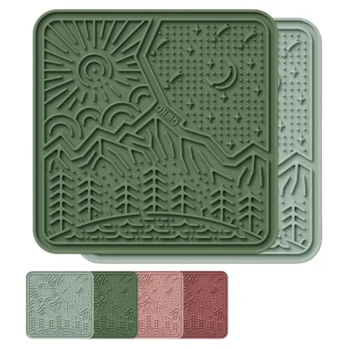 OHMO Schleckmatte Hund Leckmatte Katze 2Pcs 20x20cm Kaktus&Hellgrün | Lebensmittelqualität Silikon, Zum einfrieren, Spülmaschinenfest,Angst Relief und langsam füttern