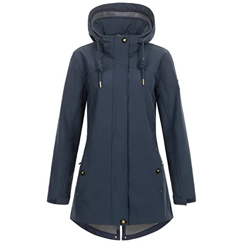 Ankerglut Damen Softshellmantel Kurzmantel mit Kapuze - Funktionsjacken: Gefütterte Übergangsjacke mit Stehkragen, ideal für wechselhaftes Wetter und bequem durch den A-Linien-Schnitt.