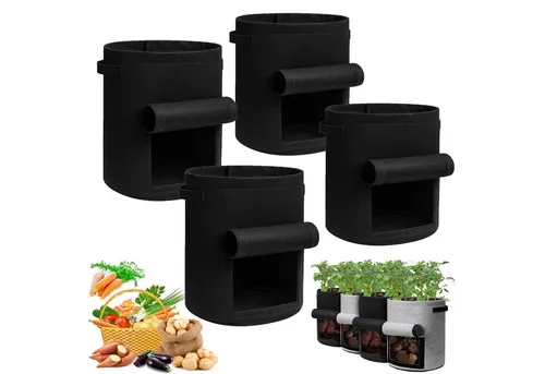 Jibenhome Blumentopf Kartoffel-Pflanzsack mit Klappe (4 St) - Blumentöpfe aus Vliesstoff, schnelltrocknend und wiederverwendbar, ideal für den Anbau von Kartoffeln drinnen und draußen.
