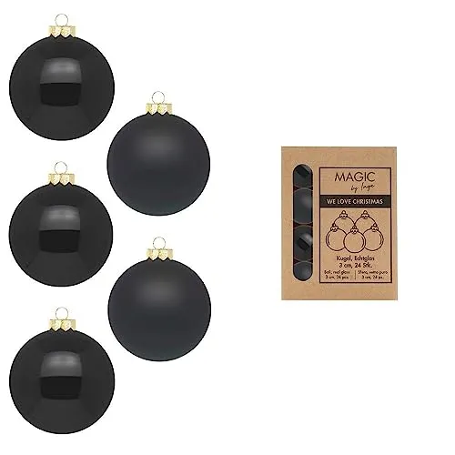 Inge-glas Weihnachtskugeln Glas 3cm x 24 Stück in Kartonbox Christbaumkugeln klein schwarz Ebony Black, gold