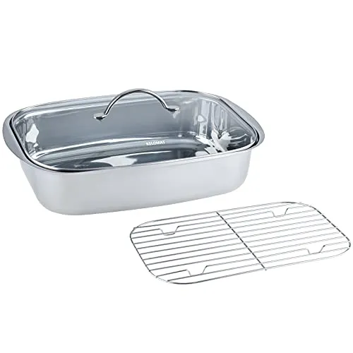 Kelomat Bräter Classico 3 tlg mit Rost und Glasdeckel 6 Liter Edelstahl