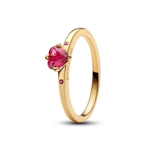 PANDORA Moments Explosion der Liebe Ring - Damenring aus Sterling Silber mit 14k vergoldeter Metalllegierung, romantischer Herzschliff-Kristall und persönliche Gravur