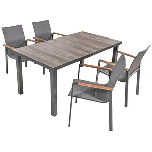 Tischgruppe RANA Set 03, 5-tlg. - Modernes Gartenmöbelset - Gartenmöbel-Set mit Tisch und 4 stapelbaren Stühlen, wetterresistente Keramikplatte und hoher Sitzkomfort dank gepolsterter Flächen. Ideal für gemütliche Runden im Freien.