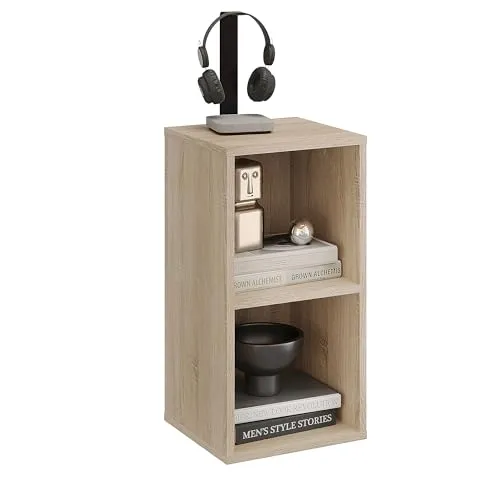 KOMTO Bücherregal Klein Sonoma Eiche – 2-Fächer Cube Regal - Bücherregal für Wohnzimmer, Kinderzimmer und Schlafzimmer, mit Kippschutz für mehr Sicherheit – kompakte Maße 31,4 x 60,8 x 29 cm, ideal als platzsparendes Regal.