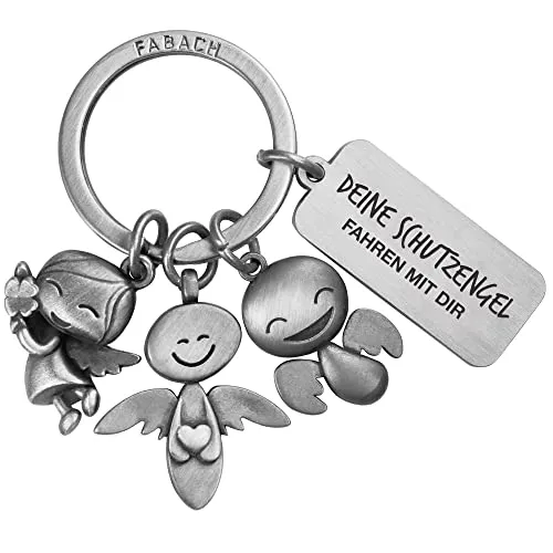 FABACH Schutzengel Schlüsselanhänger 3 Engel mit Gravur - Auto Schlüsselanhänger Engel für Autofahrer - Geschenk Glücksbringer Auto Geschenke Fahr vorsichtig - Deine Schutzengel fahren mit dir