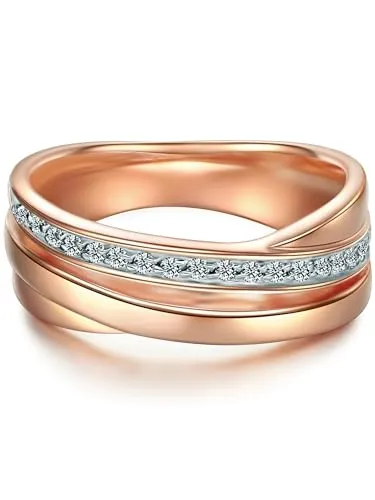 Trilani Damen-Wickelring Sterling Silber rosévergoldet Zirkonia weiß im Brillantschliff - Ehering Trauring Ring Zirkonia roségold